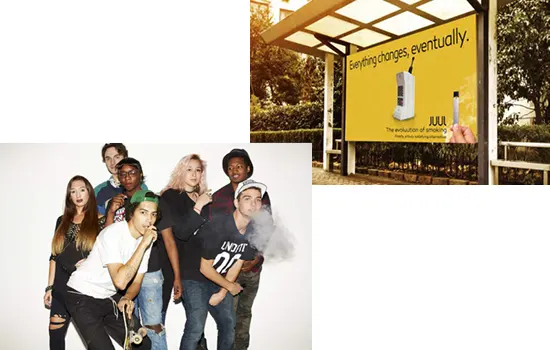 Juul eCigarette Advertising to Young People Party and Billboard