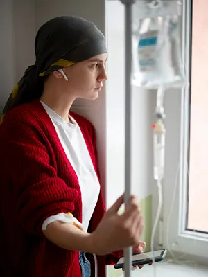 young woman taking chemotherapy for ovarian cancer