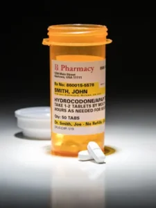 Hydrocodone Bottle with Tabs Opioid Addiction